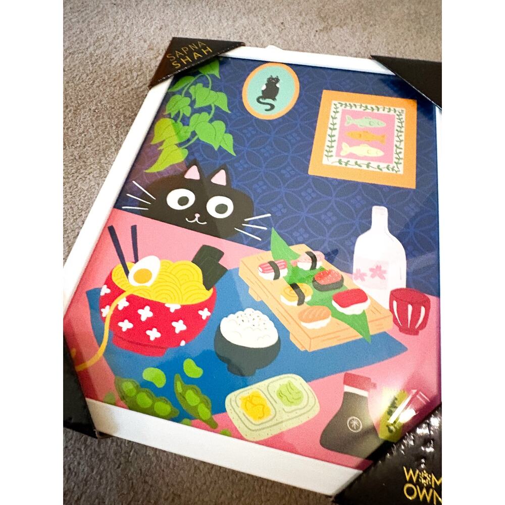 NEW Sapna Shah Japanese Sushi Cat Wall Art Bright Colorful Cat Lover Decor - Picture 3 of 5